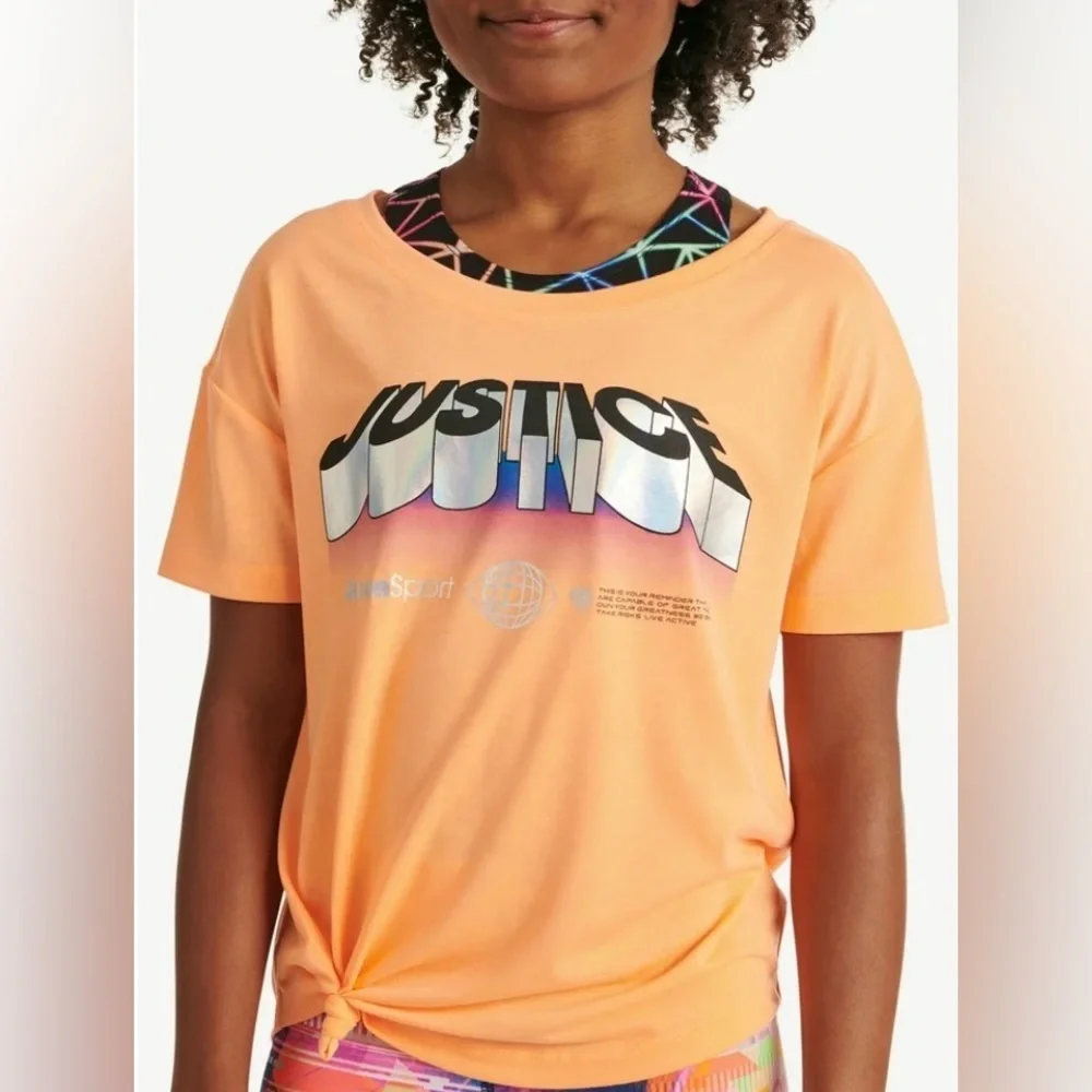 Justice Orange Tie Front T-Shirt 2 Piece 🧡